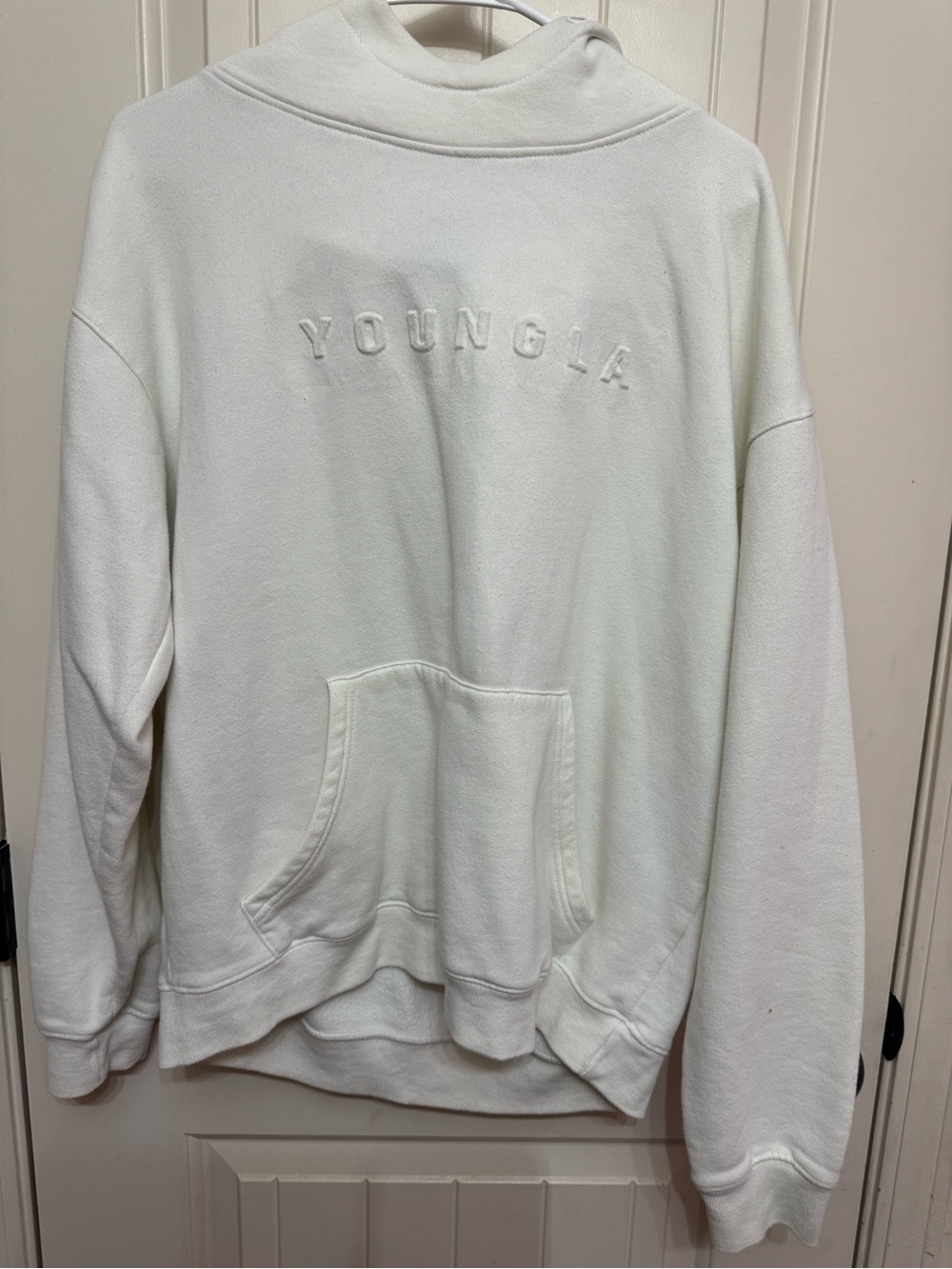 White 'YOUNGIA' Embroidered Hoodie